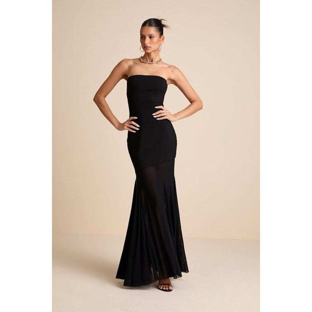 Lulus Black Mixed Media Strapless Maxi Dress - Size M